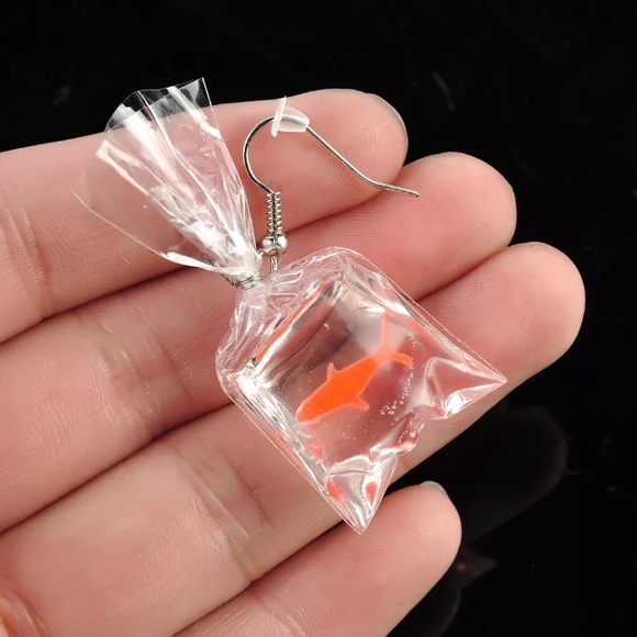 Jewelry - Rare! Kawaii Gold Fish In A Bag Earrings